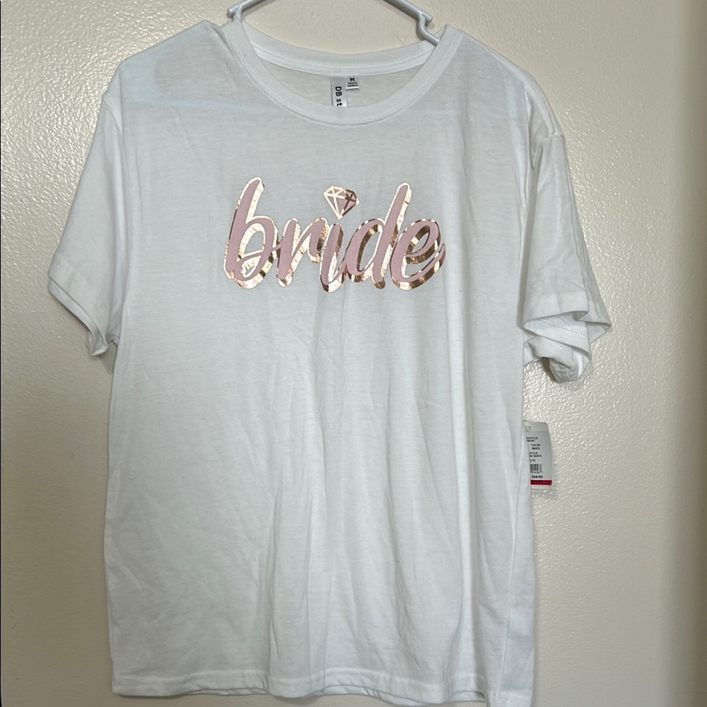 White Bride T-Shirt with Pink Lettering